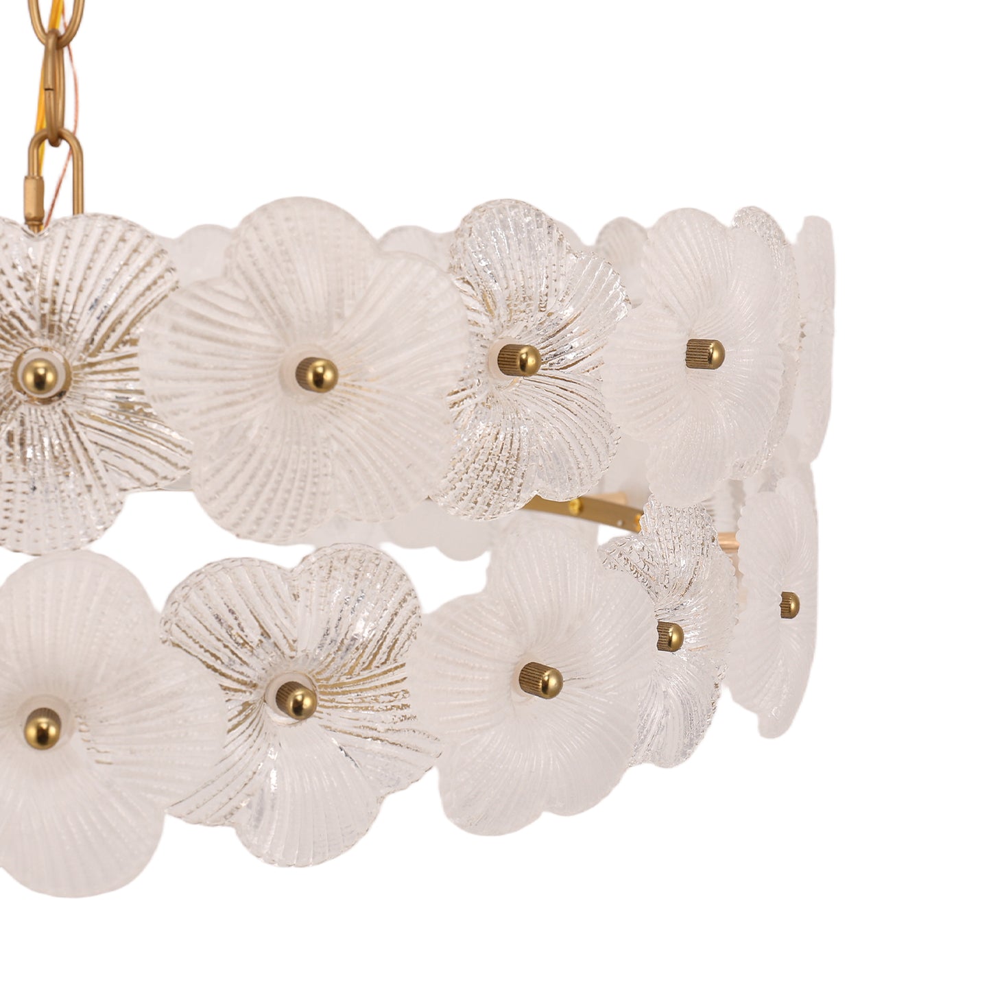 YANSUN 19.7 in. 6-Light Brass Drum Integrated LED Chandelier with Frosted Glass Panels, Modern E12 Pendant Light Fixture