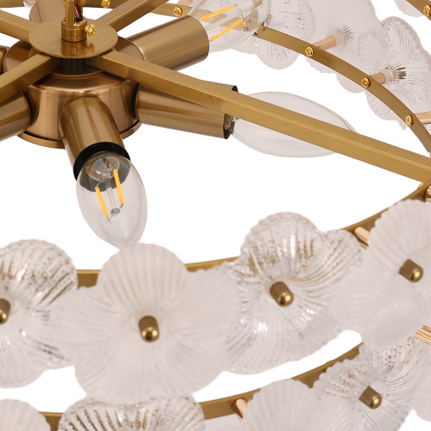 YANSUN 19.7 in. 6-Light Brass Drum Integrated LED Chandelier with Frosted Glass Panels, Modern E12 Pendant Light Fixture