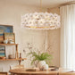YANSUN 19.7 in. 6-Light Brass Drum Integrated LED Chandelier with Frosted Glass Panels, Modern E12 Pendant Light Fixture