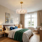 YANSUN 19.7 in. 6-Light Brass Drum Integrated LED Chandelier with Frosted Glass Panels, Modern E12 Pendant Light Fixture