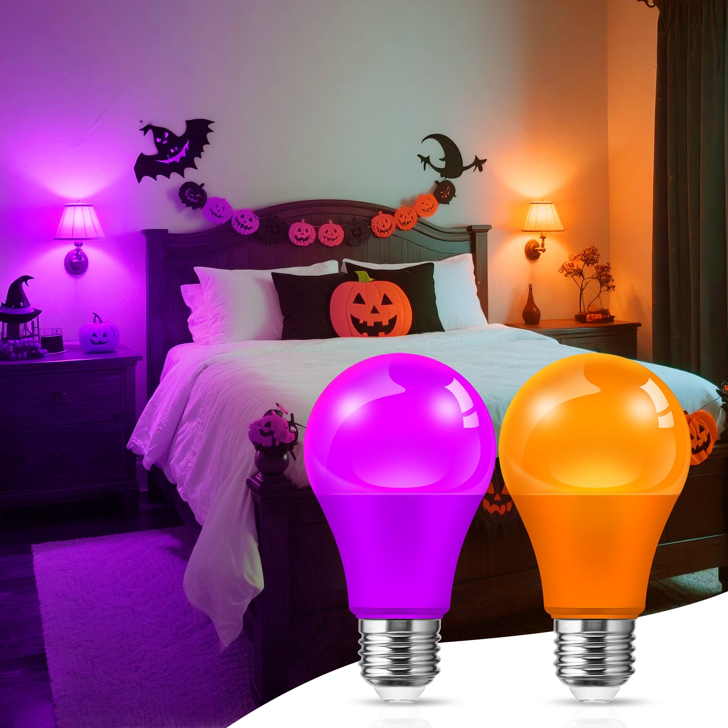YANSUN60-Watt Equivalent Orange and Purple A19 LED Light Bulbs Halloween Special A19 LED Light Bulbs (2-Pack)