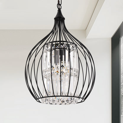 YANSUN 3-Light Matte Black Teardrop Cage Pendant Light with E12 Base, Industrial Hanging Fixture for Dining Room and Kitchen