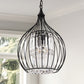 YANSUN 3-Light Matte Black Teardrop Cage Pendant Light with E12 Base, Industrial Hanging Fixture for Dining Room and Kitchen