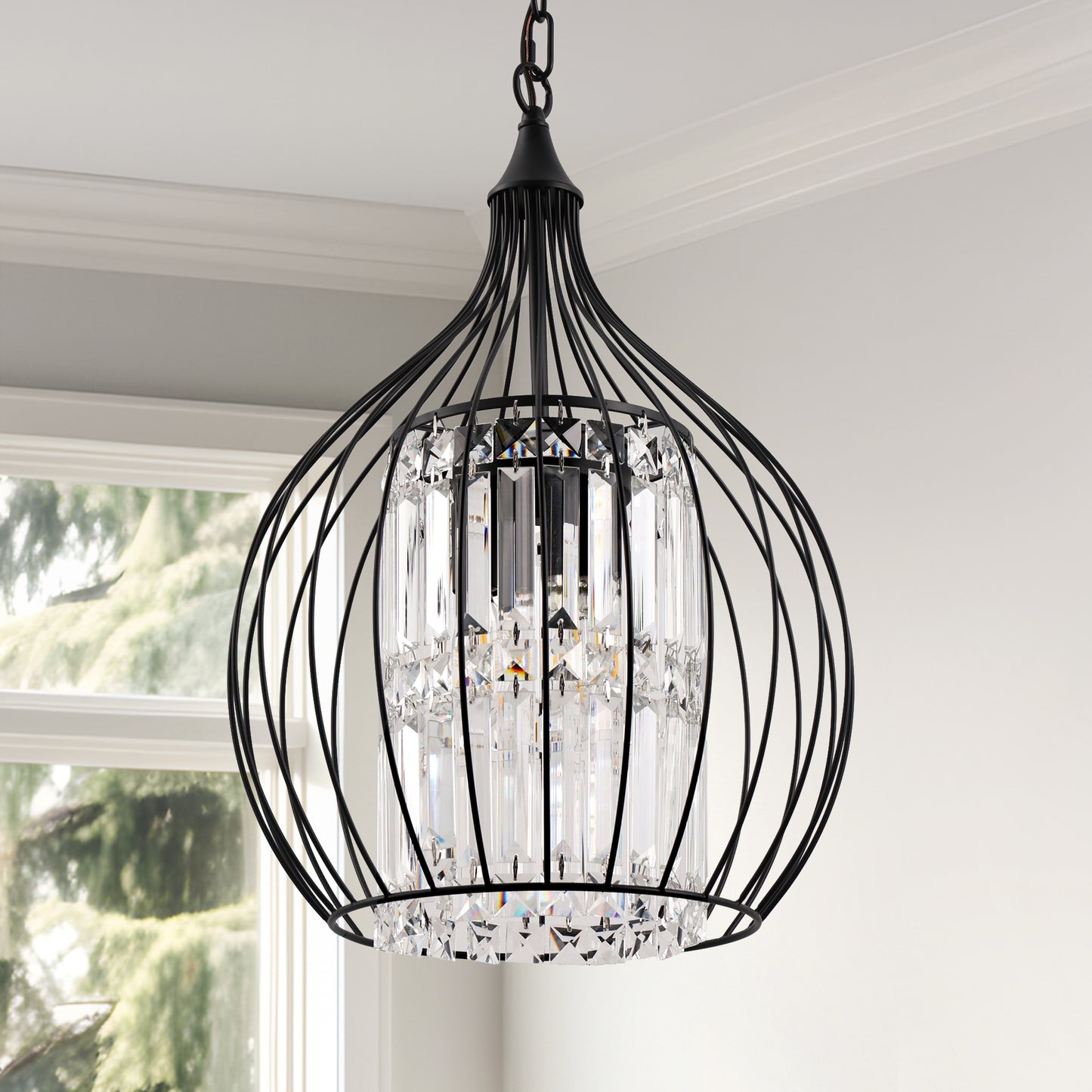 YANSUN 3-Light Matte Black Teardrop Cage Pendant Light with E12 Base, Industrial Hanging Fixture for Dining Room and Kitchen