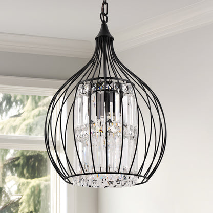 YANSUN 3-Light Matte Black Teardrop Cage Pendant Light with E12 Base, Industrial Hanging Fixture for Dining Room and Kitchen