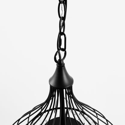 YANSUN 3-Light Matte Black Teardrop Cage Pendant Light with E12 Base, Industrial Hanging Fixture for Dining Room and Kitchen