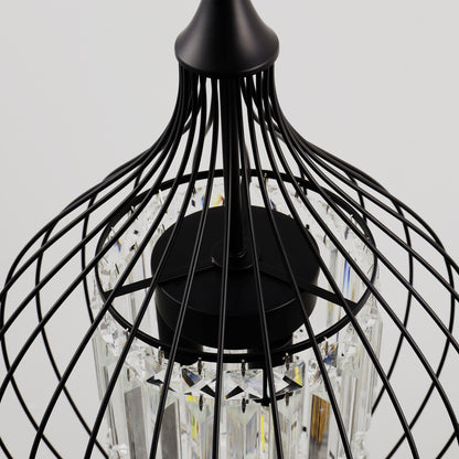 YANSUN 3-Light Matte Black Teardrop Cage Pendant Light with E12 Base, Industrial Hanging Fixture for Dining Room and Kitchen