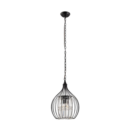 YANSUN 3-Light Matte Black Teardrop Cage Pendant Light with E12 Base, Industrial Hanging Fixture for Dining Room and Kitchen