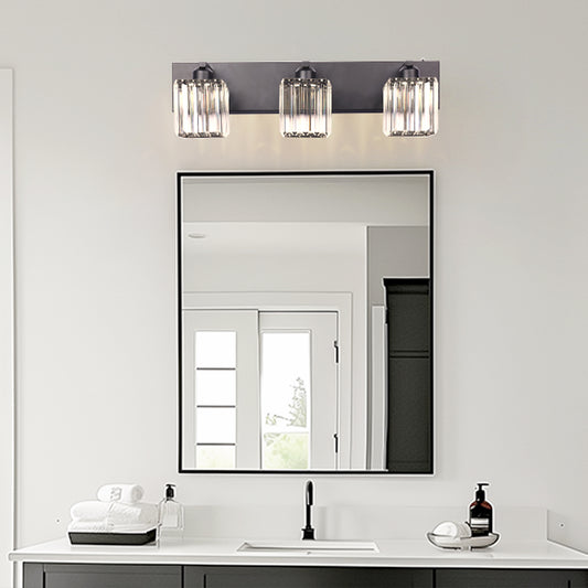 YANSUN 3-Light Vanity Light with Square Crystal Shades Black Integrated LED