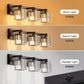 24 in. 3-Light Black Square Crystal Bathroom 3CCT Integrated LED Vanity Light Fixture