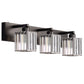 24 in. 3-Light Black Square Crystal Bathroom 3CCT Integrated LED Vanity Light Fixture