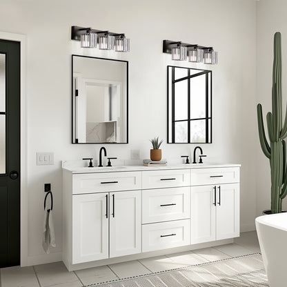 24 in. 3-Light Black Square Crystal Bathroom 3CCT Integrated LED Vanity Light Fixture