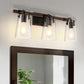 24 in. 3-Light Black and Faux Wood Vintage Farmhouse Vanity Light with Clear Glass Bell Shades for Bathroom