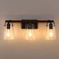 24 in. 3-Light Black and Faux Wood Vintage Farmhouse Vanity Light with Clear Glass Bell Shades for Bathroom