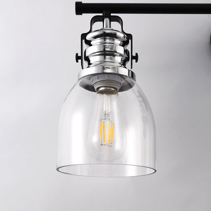 YANSUN 24 in. 3-Light Black and Nickel Vanity Light with Clear Glass Bell Shades for Bathroom and Powder Room