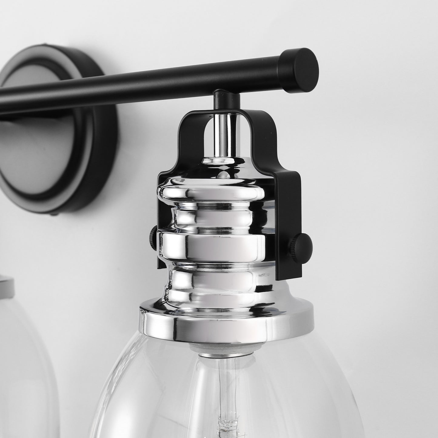 YANSUN 24 in. 3-Light Black and Nickel Vanity Light with Clear Glass Bell Shades for Bathroom and Powder Room