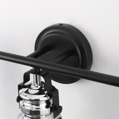 YANSUN 24 in. 3-Light Black and Nickel Vanity Light with Clear Glass Bell Shades for Bathroom and Powder Room