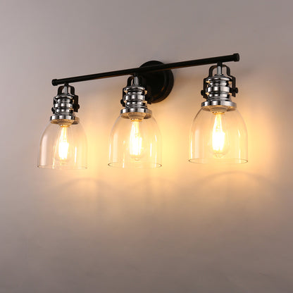 YANSUN 24 in. 3-Light Black and Nickel Vanity Light with Clear Glass Bell Shades for Bathroom and Powder Room