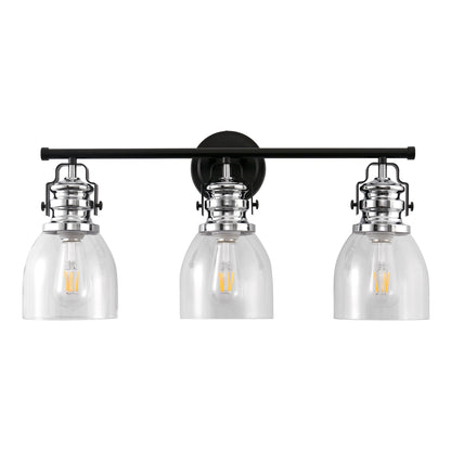 24 in. 3-Light Black and Nickel Modern Bell Vanity Light for Bathroom Mirror with Clear Glass Shades