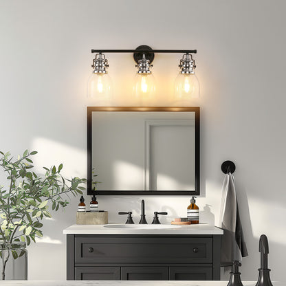 24 in. 3-Light Black and Nickel Modern Bell Vanity Light for Bathroom Mirror with Clear Glass Shades