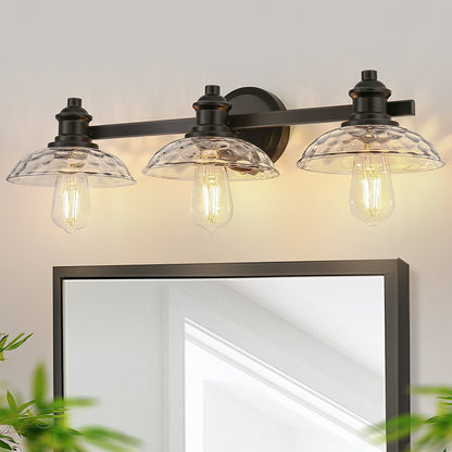 25 in. 3-Light Black Vanity Light with Clear Cylinder Glass Shades - Wall Sconce for Bathroom, Vanity, and Powder Room