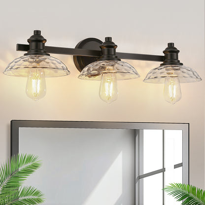 25 in. 3-Light Black Vanity Light with Clear Cylinder Glass Shades - Wall Sconce for Bathroom, Vanity, and Powder Room