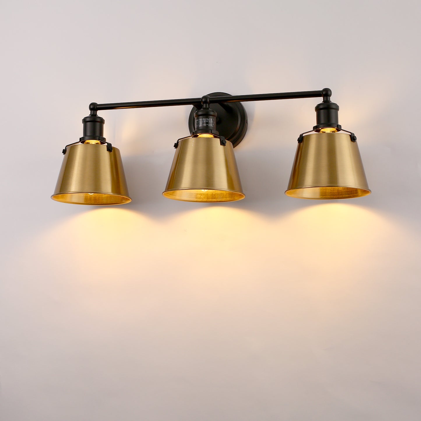 YANSUN 3-Light Vanity Light with Black and Gold Finish, Non-Integrated Design, E26 Sockets