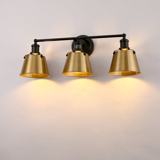 YANSUN 3-Light Vanity Light with Black and Gold Finish, Non-Integrated Design, E26 Sockets