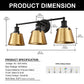 YANSUN 3-Light Vanity Light with Black and Gold Finish, Non-Integrated Design, E26 Sockets