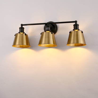 24 in. 3-Light Black and Gold Modern Bell Vanity Light for Bathroom Mirror with Metal Shades