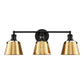 24 in. 3-Light Black and Gold Modern Bell Vanity Light for Bathroom Mirror with Metal Shades