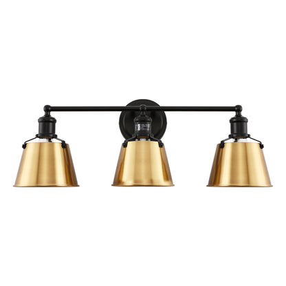 24 in. 3-Light Black and Gold Modern Bell Vanity Light for Bathroom Mirror with Metal Shades
