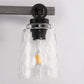 24 in. 3-Light Black and Wood Grain Modern Bell Vanity Light for Bathroom Mirror with Water Glass Shades