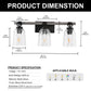 24 in. 3-Light Black and Wood Grain Modern Bell Vanity Light for Bathroom Mirror with Water Glass Shades