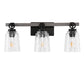 24 in. 3-Light Black and Wood Grain Modern Bell Vanity Light for Bathroom Mirror with Water Glass Shades