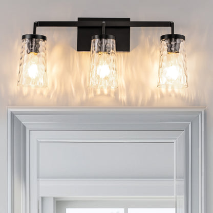 22 in. 3-Light Black Industrial Bell Vanity Light for Bathroom Mirror with Water Glass Shades