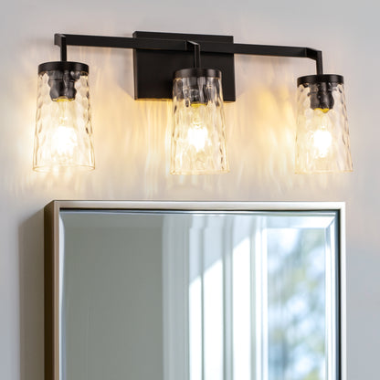 22 in. 3-Light Black Industrial Bell Vanity Light for Bathroom Mirror with Water Glass Shades