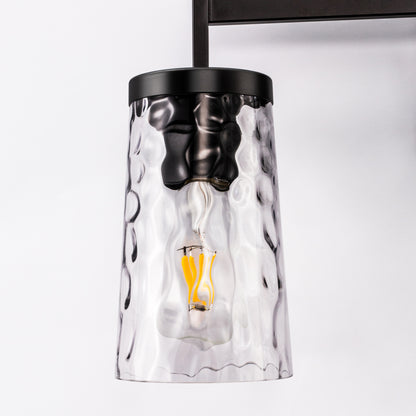 22 in. 3-Light Black Industrial Bell Vanity Light for Bathroom Mirror with Water Glass Shades