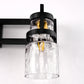 23 in. 3-Light Black and Gold Industrial Cylinder Vanity Light for Bathroom Mirror with Water Glass Shades