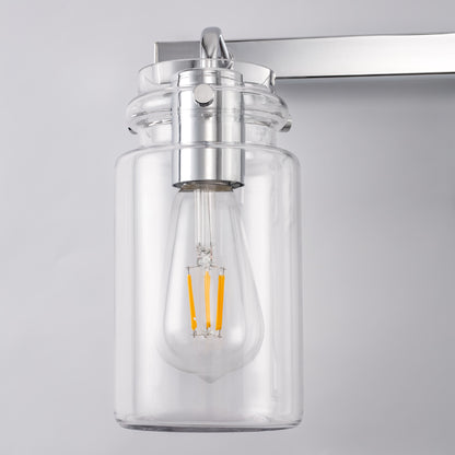 YANSUN 23.7 in. 3 Light Chrome Vanity Light with Clear Glass Shades and E26 Sockets for Bathroom Use