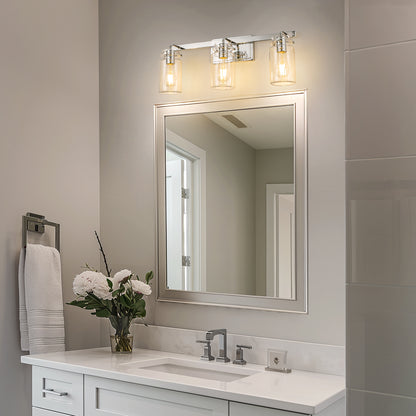 YANSUN 23.7 in. 3 Light Chrome Vanity Light with Clear Glass Shades and E26 Sockets for Bathroom Use