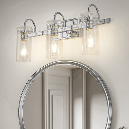 24 in. 3-Light Chrome Bathroom Vanity Light, Wall Sconce with Clear Glass Shades for Bathroom and Vanity Enhancement