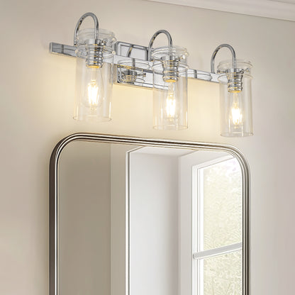 24 in. 3-Light Chrome Bathroom Vanity Light, Wall Sconce with Clear Glass Shades for Bathroom and Vanity Enhancement