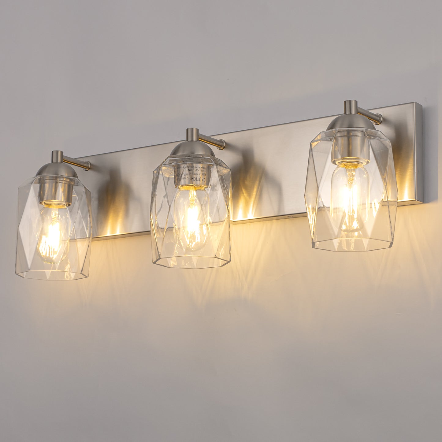 YANSUN 22 in. 3-Light Nickel Metal Vanity Light with Glass Shade Dimmable No Bulbs Included