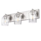 YANSUN 22 in. 3-Light Nickel Metal Vanity Light with Glass Shade Dimmable No Bulbs Included