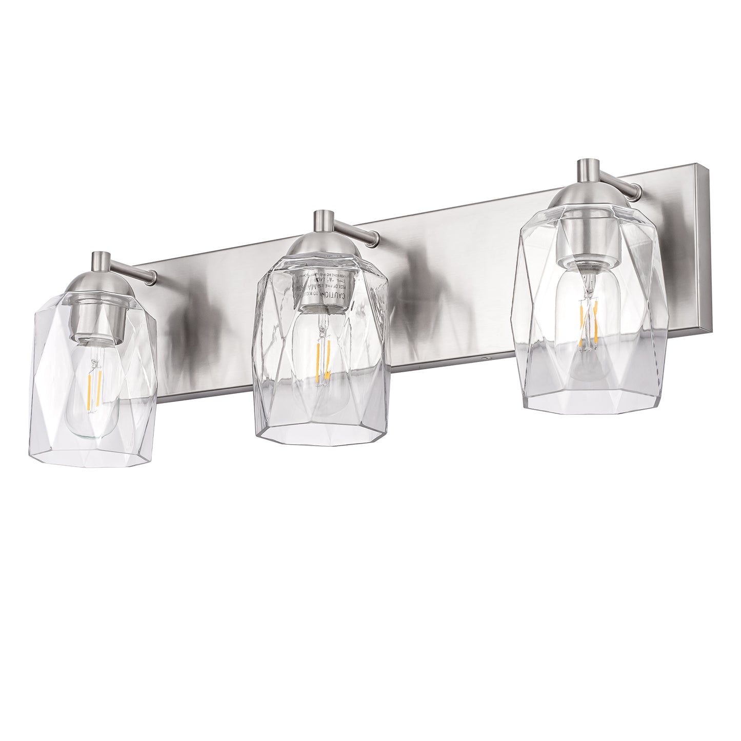 YANSUN 22 in. 3-Light Nickel Metal Vanity Light with Glass Shade Dimmable No Bulbs Included