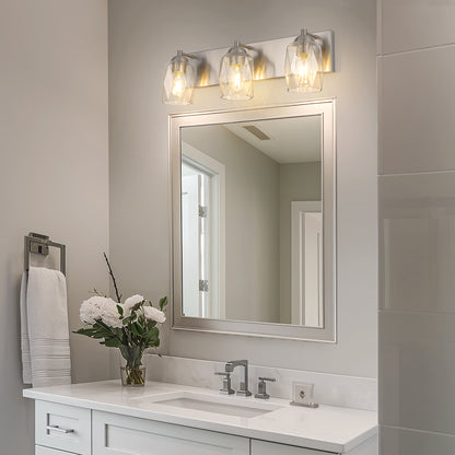 22 in. 3 Light Nickel Modern Unique Cylinder Vanity Light for Bathroom Mirror with Glass Shades