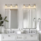 YANSUN 22 in. 3-Light Nickel Metal Vanity Light with Glass Shade Dimmable No Bulbs Included