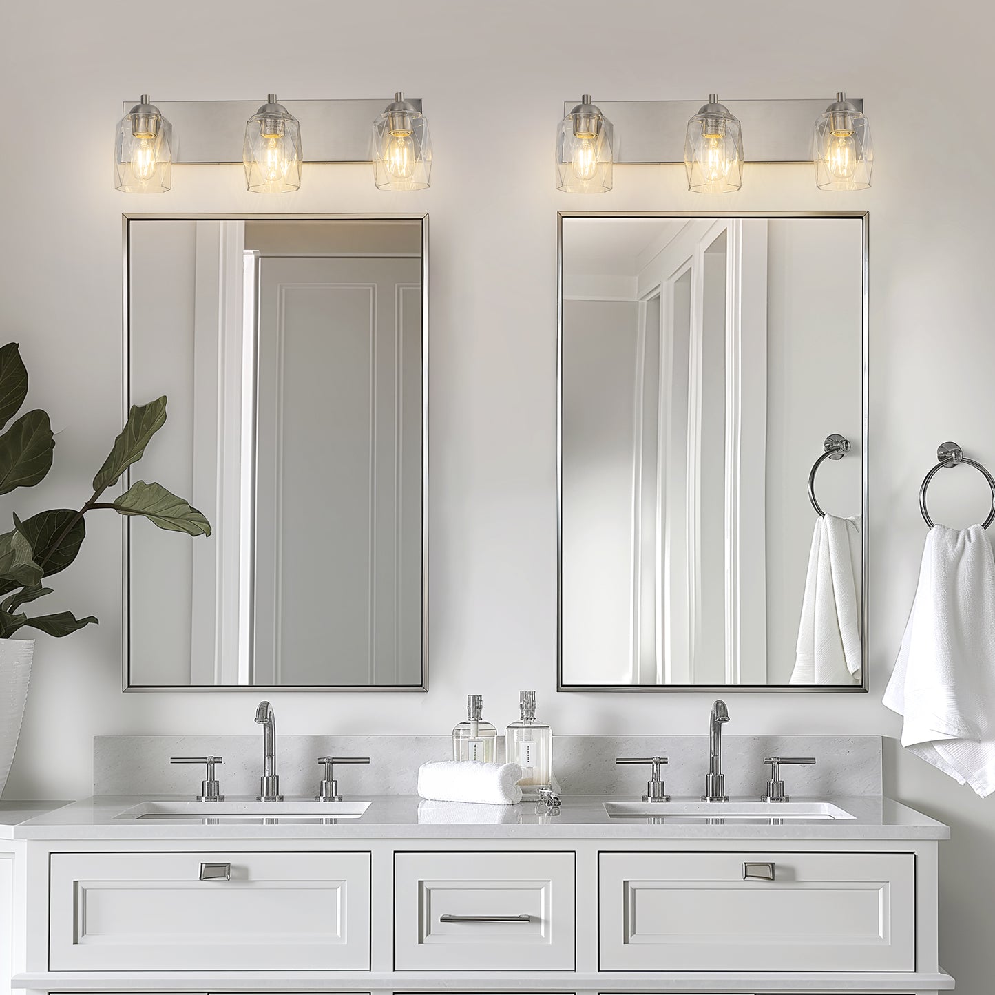 YANSUN 22 in. 3-Light Nickel Metal Vanity Light with Glass Shade Dimmable No Bulbs Included