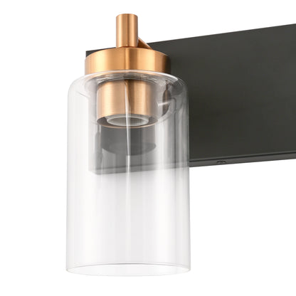 YANSUN 22 in. 3-Light Black Bathroom Vanity Light with Clear Glass and Brass Socket for Bathroom, Vanity, or Mirror